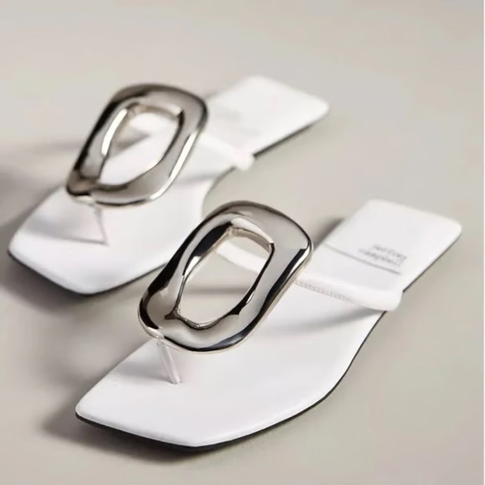 Jeffrey Campbell White Slides with Metallic Detail - Picture 5 of 5